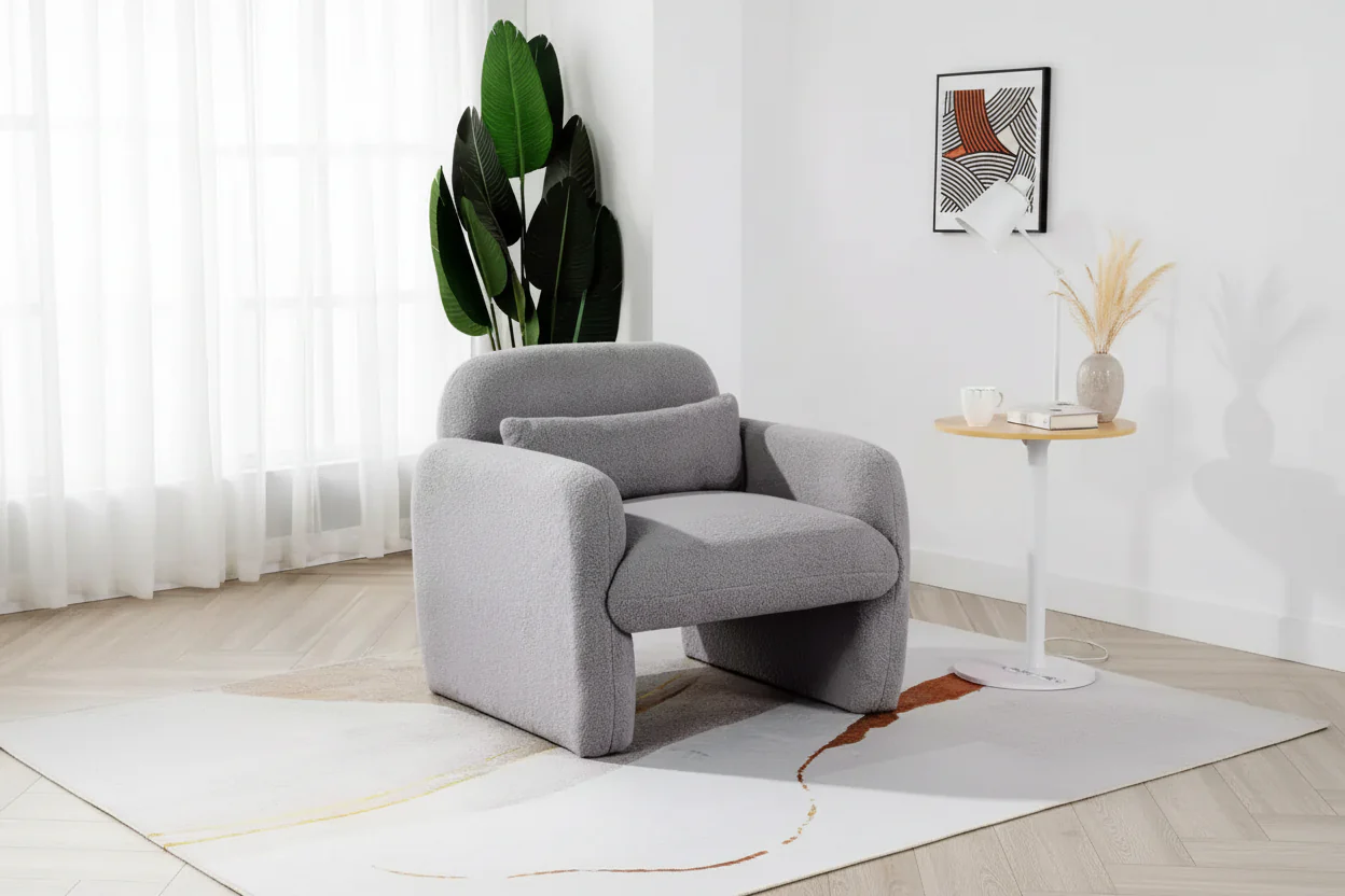 Modern Teddy Fleece Upholstered Accent Chair Lounge Single Sofa with Pillow