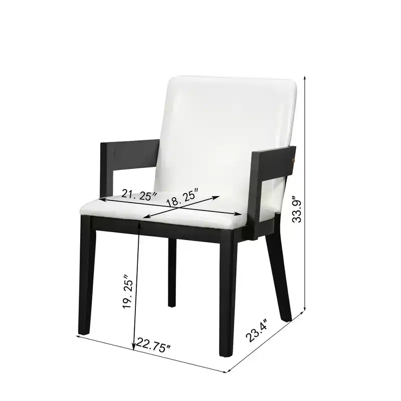 Set of 2 Dining Chair PU Leather Upholstered Accent Chair with White Glossy Cushioned Seat&Wood Frame,Arm Chair Armless Chair, Black/Walnut