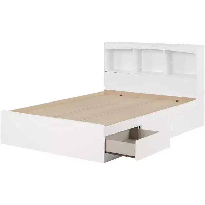 HomeStock 14.75 in.H Full Size White with Storage Beds made of Particle Board Bed Frame