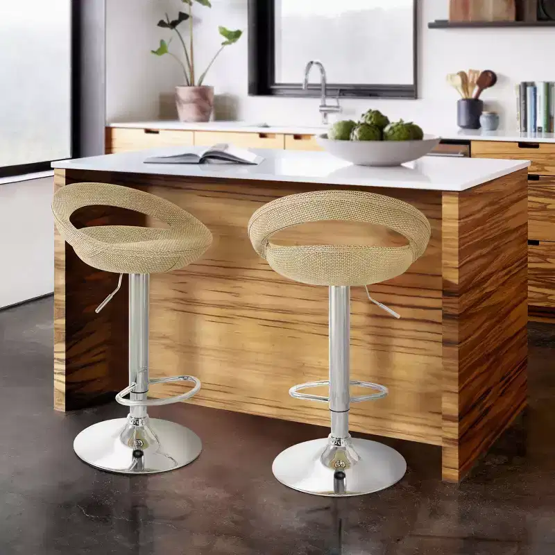 2 Piece Adjustable Rattan Barstool in Gray with Chrome Base