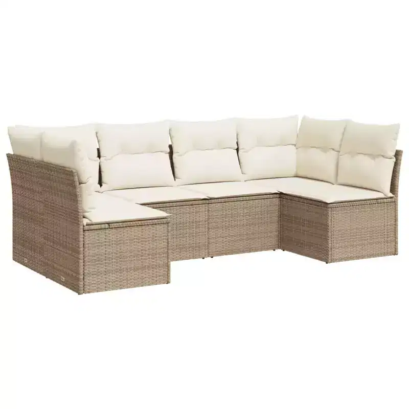vidaXL 7 Piece Patio Sofa Set with Cushions Poly Rattan - With Table Black and Cream