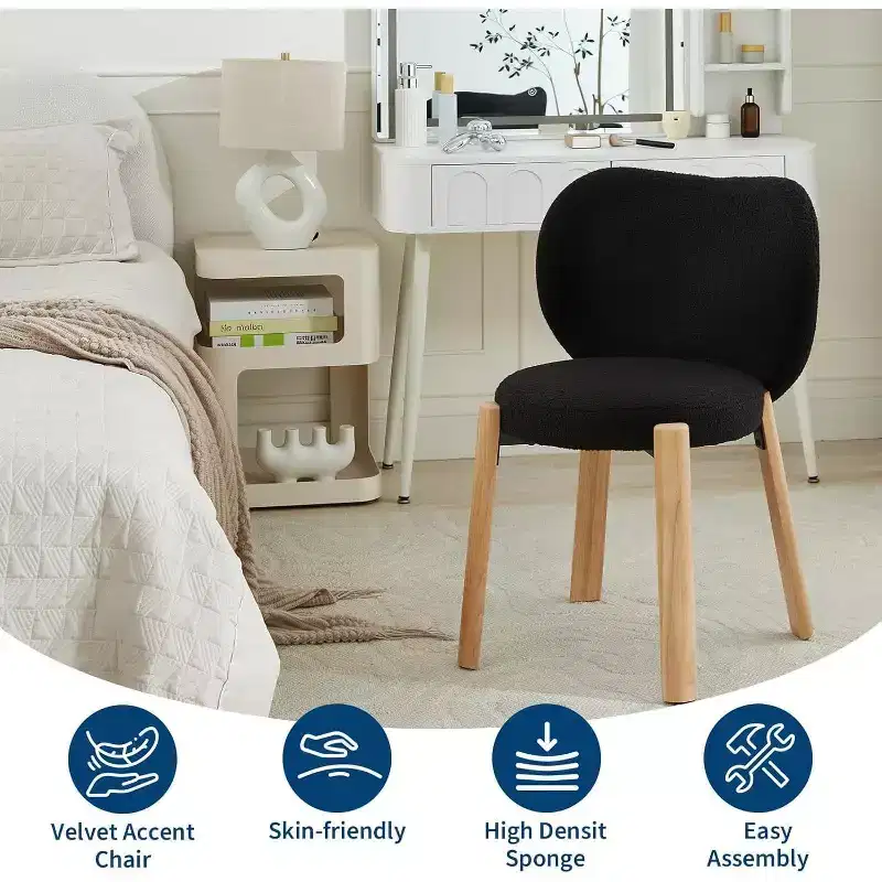 Cute Vanity Chair with Love Backrest, Modern Makeup Vanity Stool Teddy Fabric for Dressing Home Office Bedroom Dinning Room and Living Room