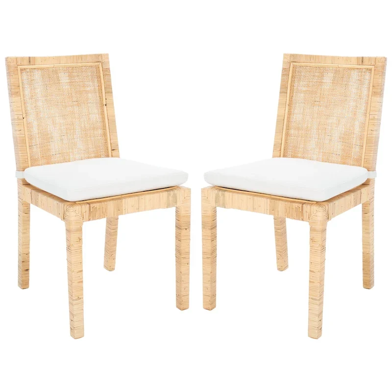 SAFAVIEH Jessye Cane Dining Room Chair with Cushion (Set of 2) - 21.7 W x 18.1 L x 38.6 H - 22W x 18D x 39H