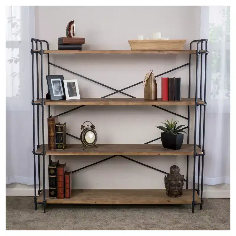 Yorktown 65.5 4-Shelf Industrial Bookcase Brown - Christopher Knight Home: Sturdy Metal & Wood Frame, 150lb Capacity