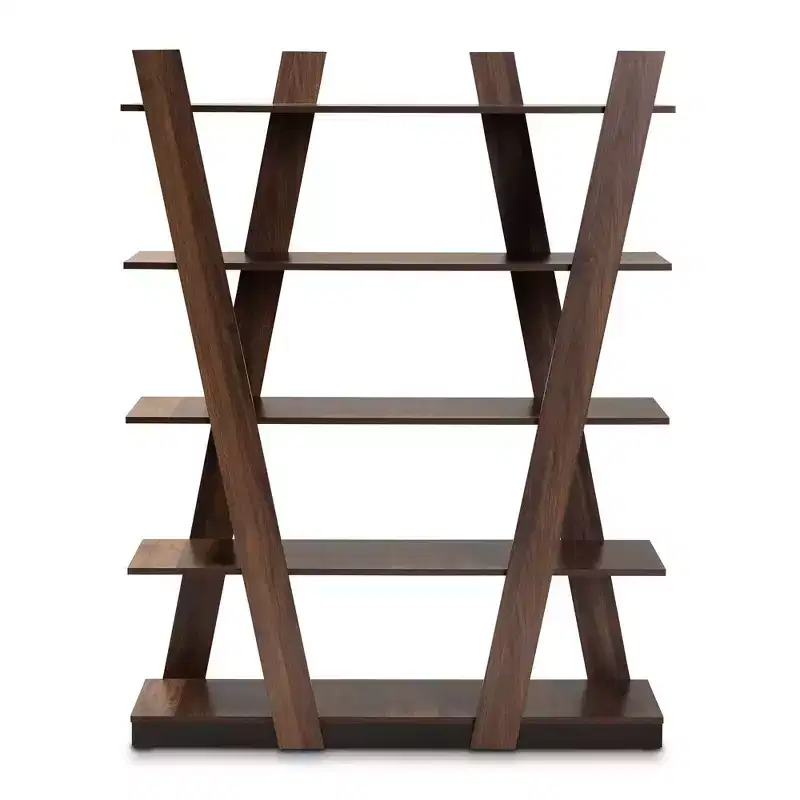 61" 5 Tier Michio Wood Geometric Display Shelf Walnut - Baxton Studio: Sleek, Spacious Storage for Home Office