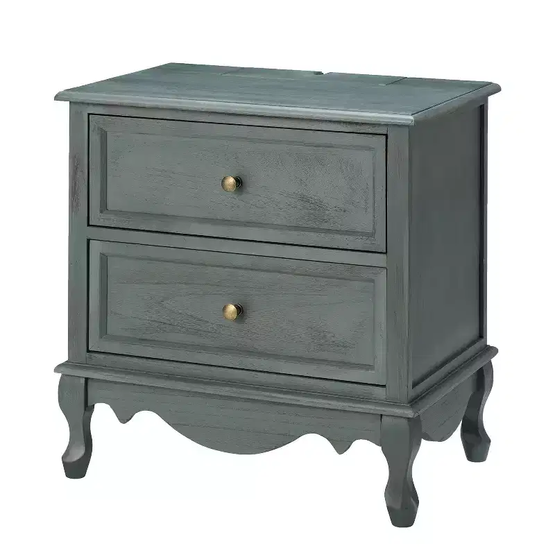 24 Tall 2 - Drawer End Table with Two Drawers and Charging Station| -BLUE