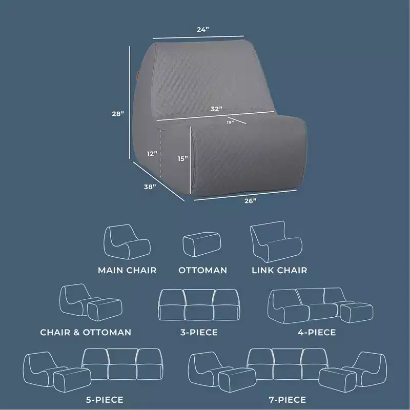 Big Joe Solvana Outdoor Patio Furniture Set, Weather-Resistant Cool Touch Silicone Stitched Leather, Primary Chair, Moonlit Gray