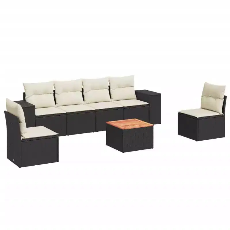vidaXL Garden Sofa Set Black PE rattan 7 Piece Modular Garden Sofa Set