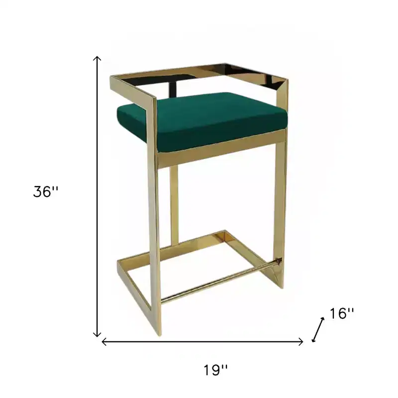 26 Green and Gold Velvet and Stainless Steel Backless Bar Height Bar Chair