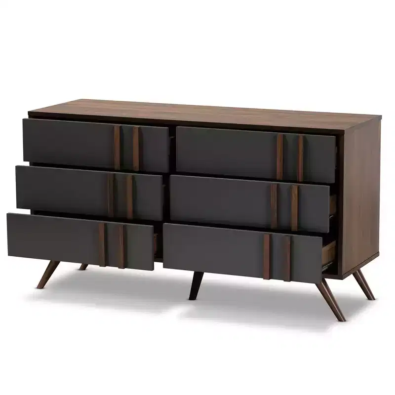 6 Drawer Wood Bedroom Dresser Gray/Walnut