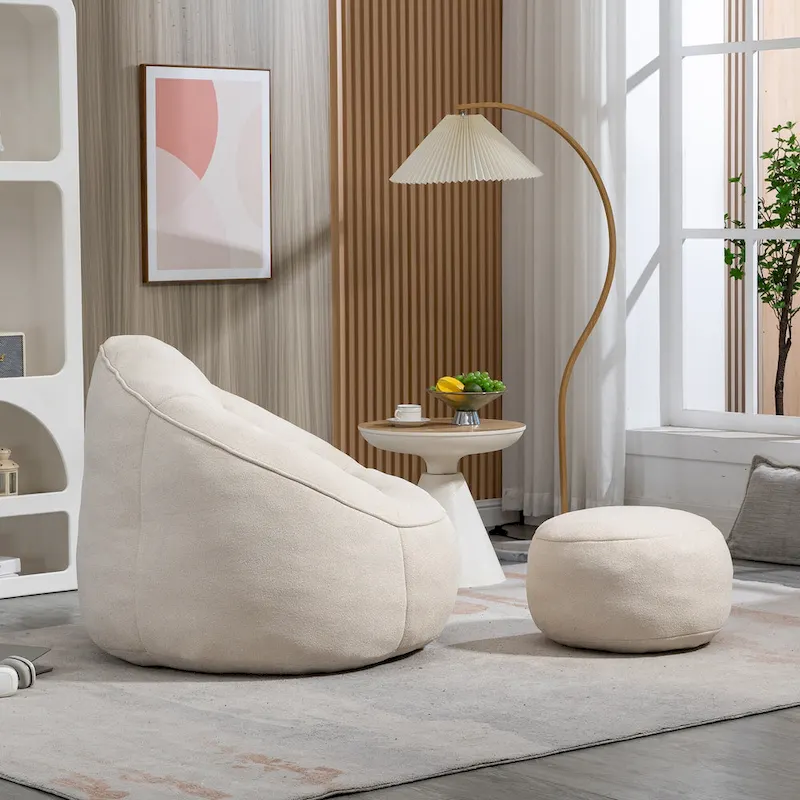 Beige Modern 40 Microfiber Accent Chair with Ottoman