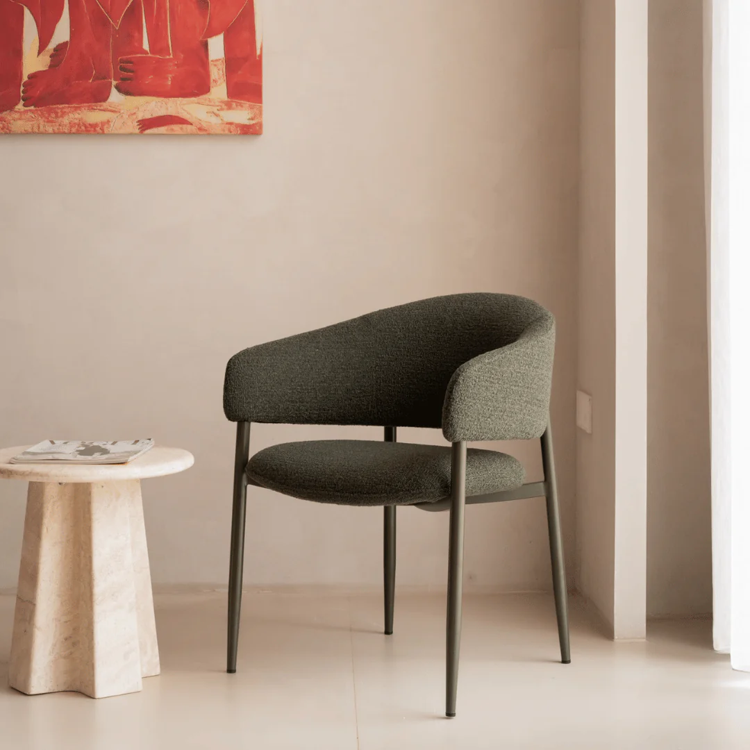 Green Steel Dining Chair with Powder Coated Legs for Dining Room
