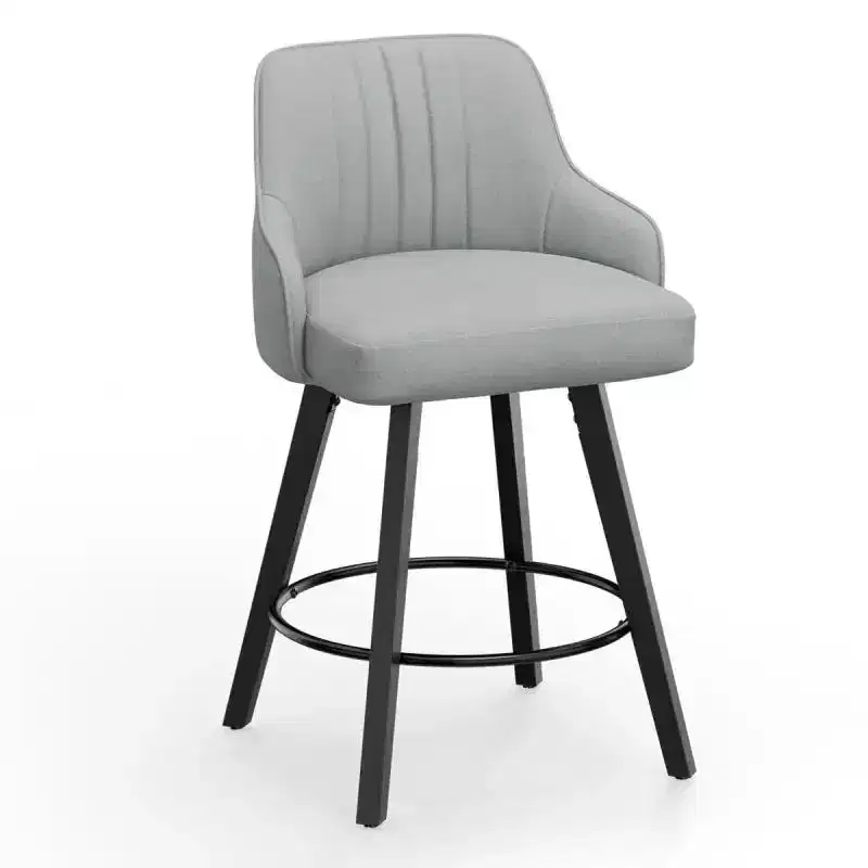Thick Padded Cushion Wood Legs Modern Bar Stool With 360 Rotation