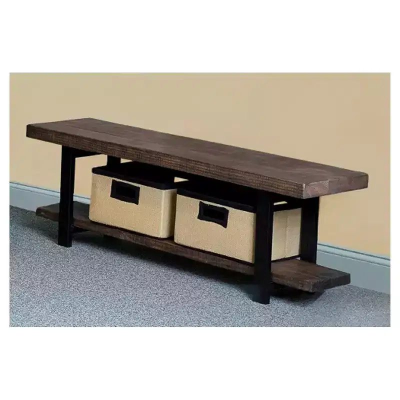 48" Pomona Solid Wood & Metal Entryway Bench Brown - Alaterre Furniture: Rustic Storage, Shelving, 2-Seater, 150 lb Capacity
