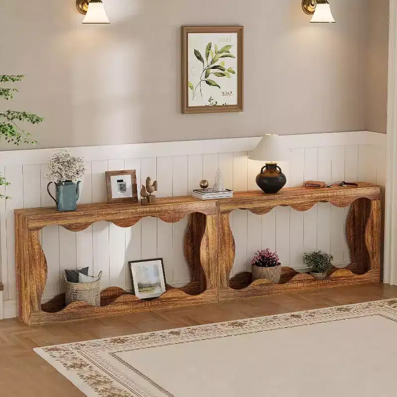 Narrow Console Table with Storage Shelf - 63 Inch Long Entryway Table