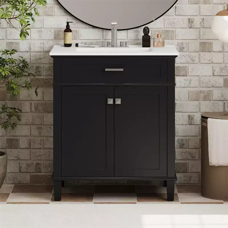 Bathroom Vanity Cabinet With Top Sink, Modern Bathroom Storage Organizer With 2 Soft-close Doors, Adjustable Shelves, Bathroom Vanities