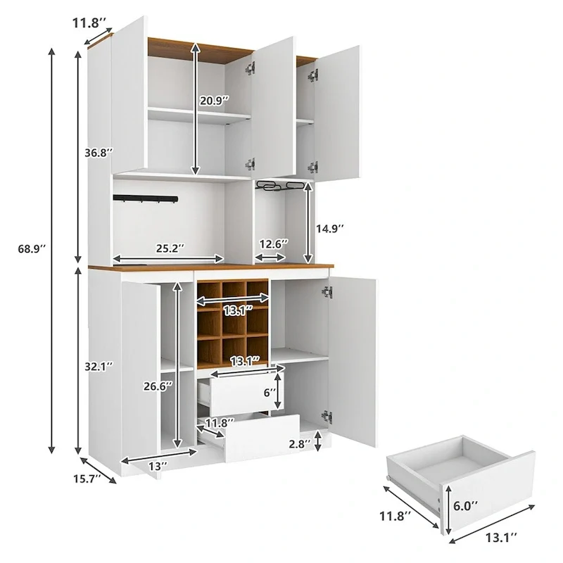 Wood Kitchen Buffet Cabinet with Storage and Wine Cabinet
