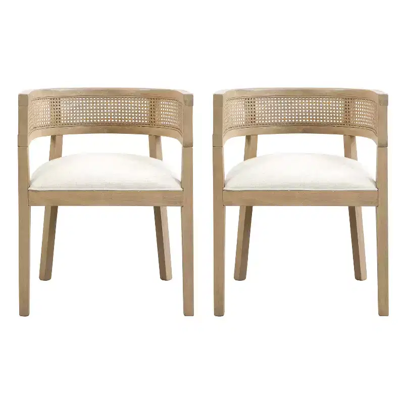 Christopher Knight Home Cinnabar 19.75 Seat Height Upholstered Rubberwood Tub Dining Chairs with Cane Back(Set of 2)