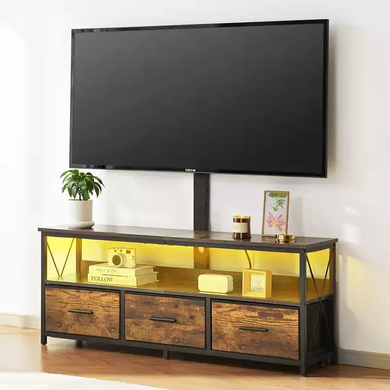VEVOR 52 TV Stand with Mount for up to 75 in TVs, Entertainment Center with Power Outlet, Height Adjustable TV Console, Brown