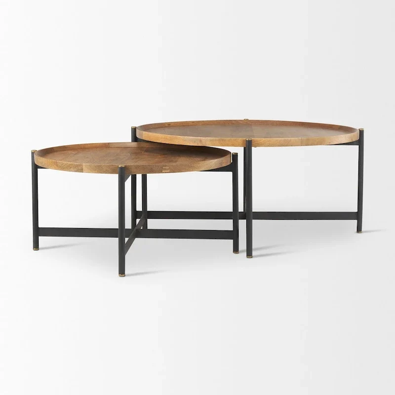 Marquisa Medium Brown Solid Wood w/ Black Iron Frame 42 Round Coffee Table - 42L x 42W x 19H