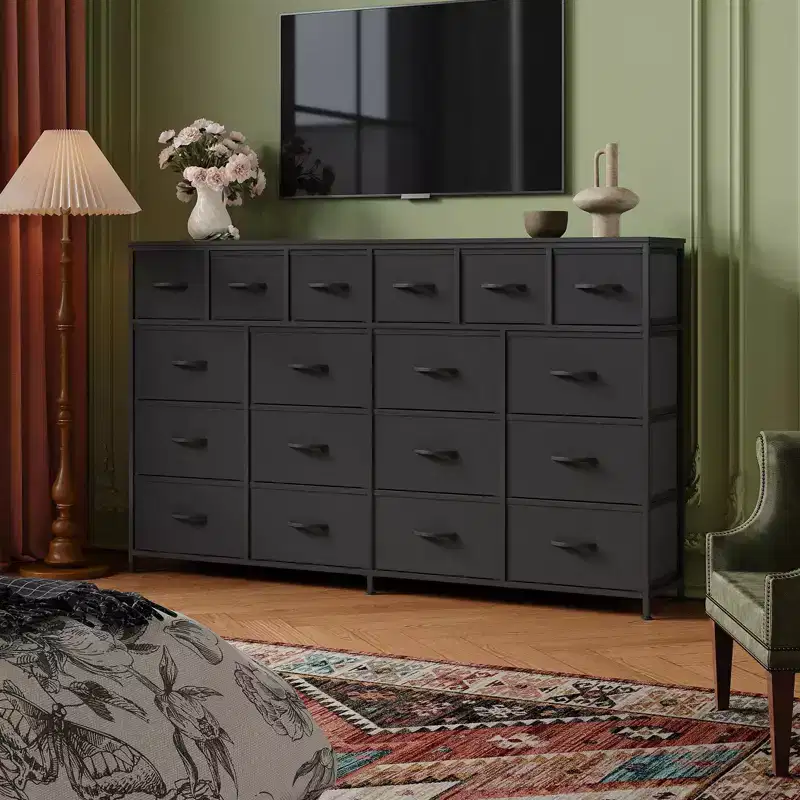18-Drawer Fabric Dresser Chest Organizer with Steel Frame, Clothes Storage for Bedroom & Hallway