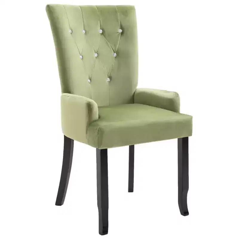 Light Green Velvet Tufted Dining Chair with Arms, Solid Wood Legs, Seats 1