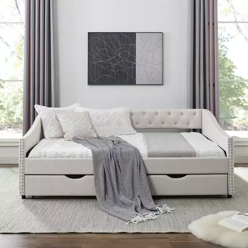 Twin/Full Size Daybed, Upholstered Tufted Sofa Bed with Drawers-ModernLuxe