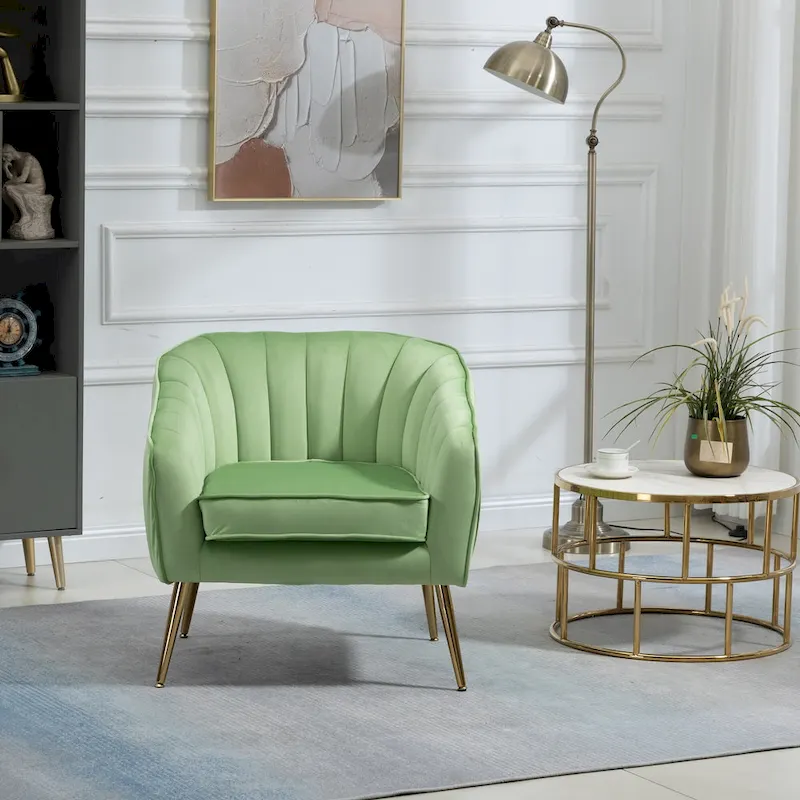 Velvet Tufted Accent Chair with Ottoman - 28.94 x 28.94 x 28.94