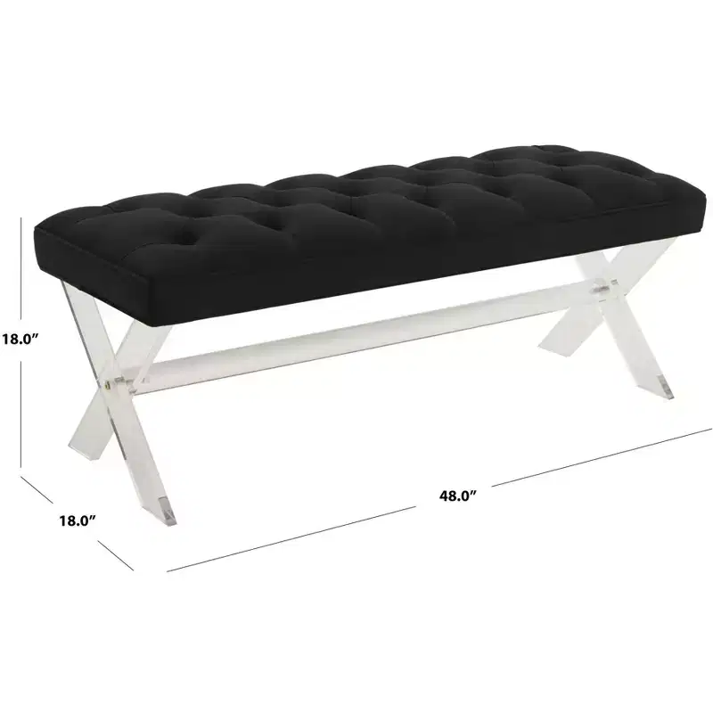 Black Tufted Velvet Bench – Clear Acrylic Legs, Seats 2