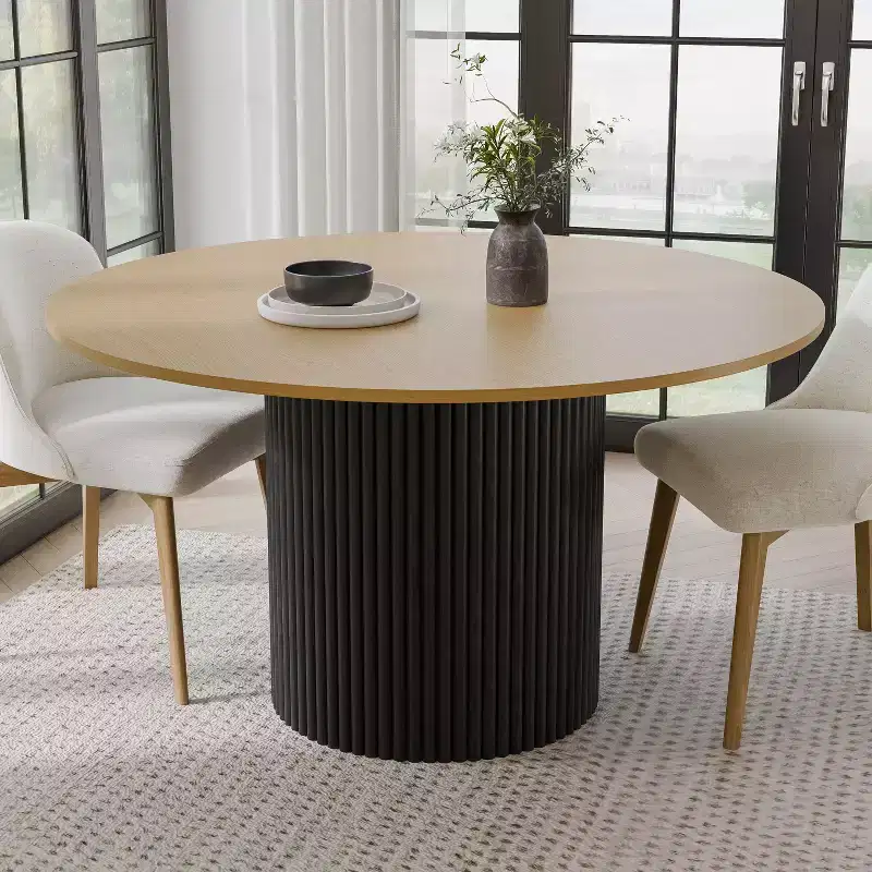 PexFix 52 Solid Wood Round Dining Table Kitchen Table for 4-6 with Tabletop & Concave Cylinder Legs for Living/Dining Room Coffee Office Natural