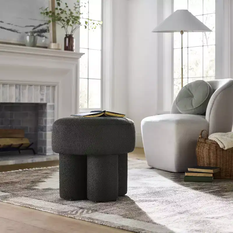 Boucle Fully Upholstered Accent Ottoman Stool
