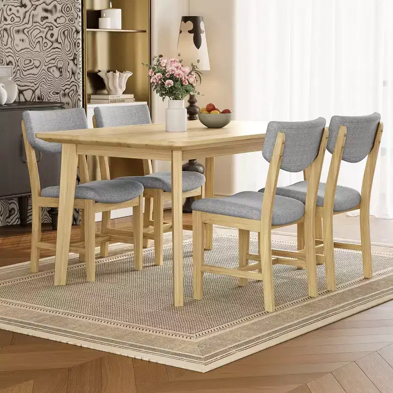 5-Piece Rustic Dining Set with Wood Table and 4 Upholstered Chairs in Espresso