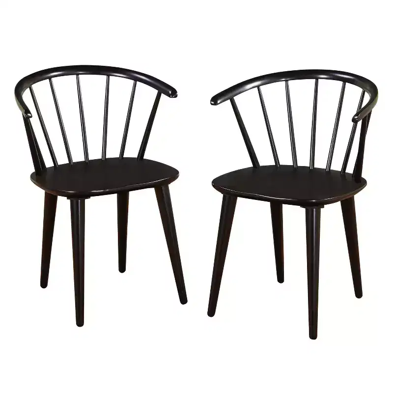 Buylateral Set of 2 Florence Farmhouse Curved Back Solid Wood Spindle Dining Chairs