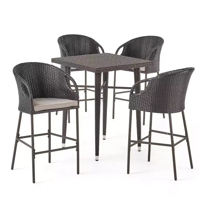 Christopher Knight Home Plauche Outdoor Wicker and Iron 5 Piece Bar Set with Cushion