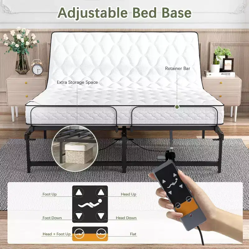 Adjustable Bed Frame Electric Adjustable Bed Base with Remote Control, Queen