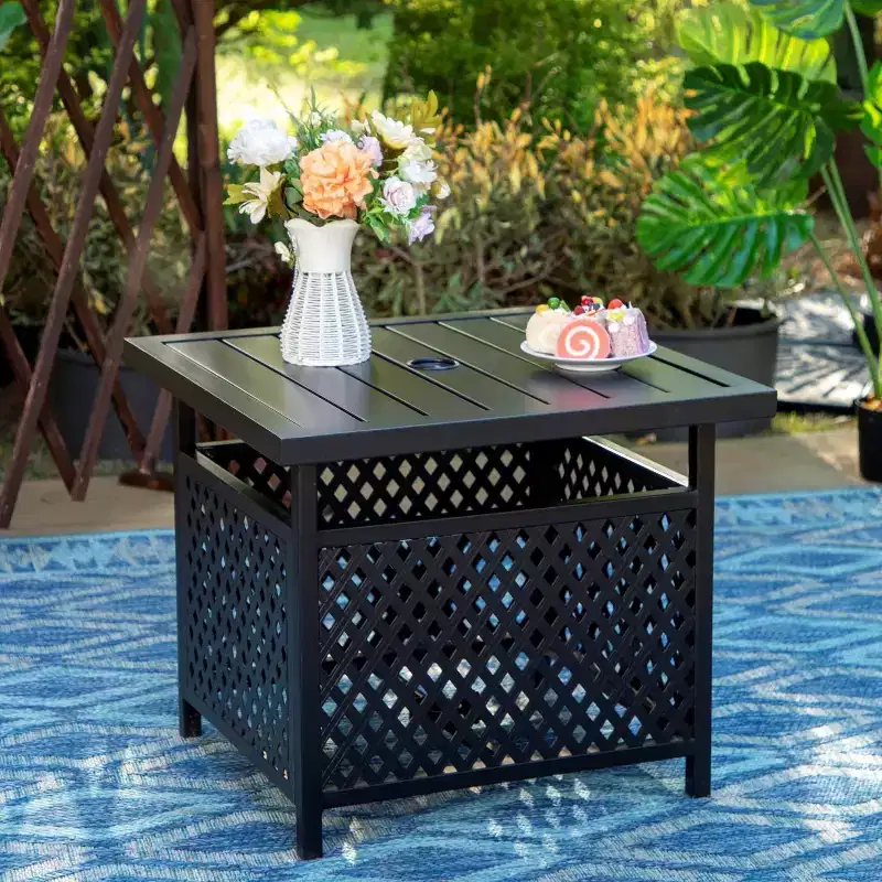 3pc Patio Dining Set with Small Square Table with Umbrella Hole & Lightweight Sling Chairs - Captiva Designs: Outdoor Furniture for Balcony