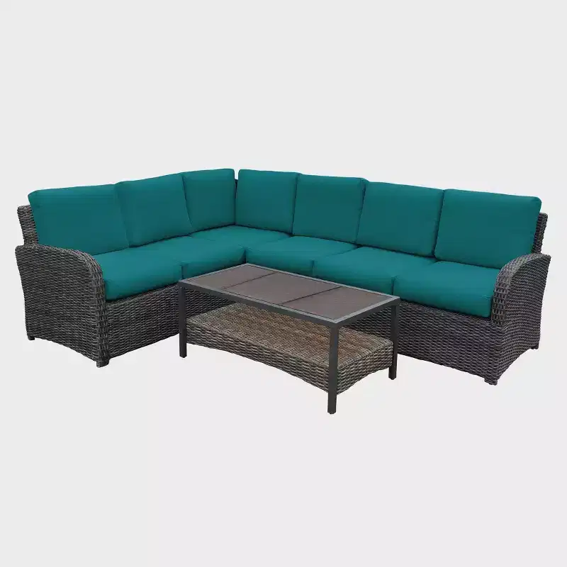 Leisure Made Jackson 5pc Wicker Sectional in Peacock Fabric