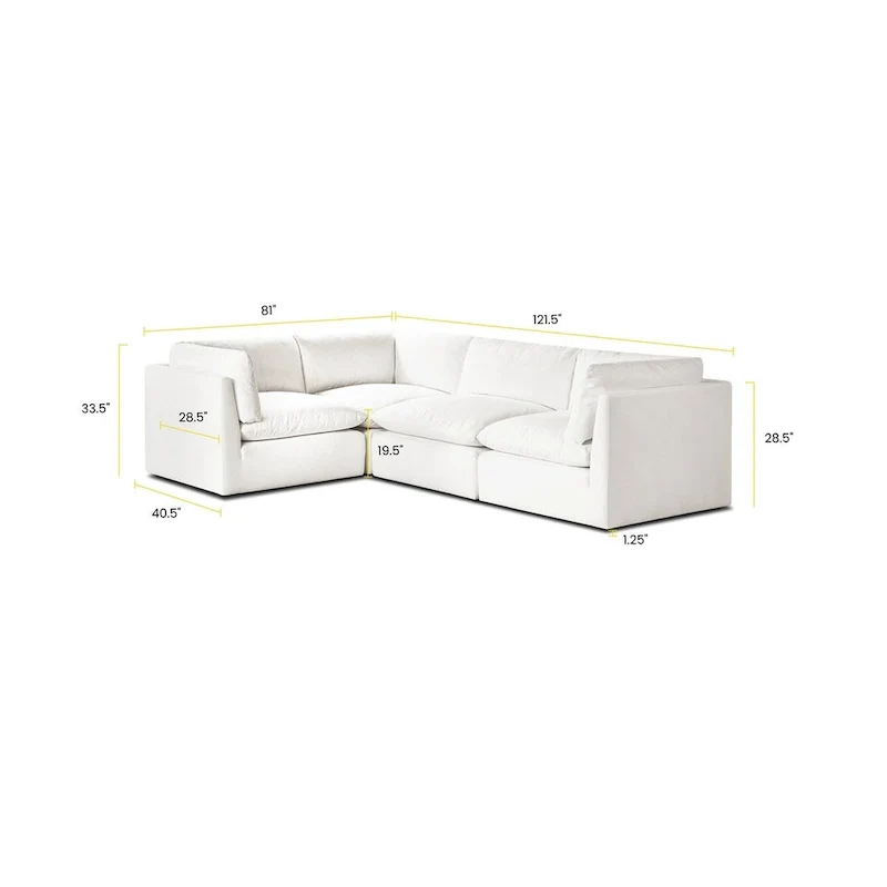 Poly and Bark 4-Seat Davos Modular L-Sectional in Cotton White
