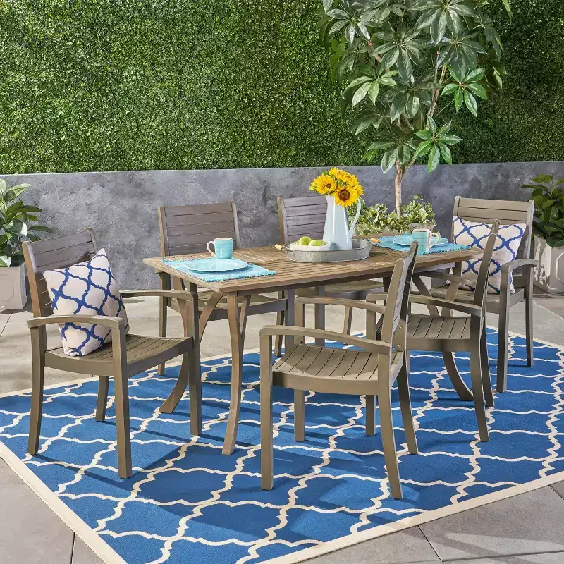 Christopher Knight Home Anchor Outdoor Slatted Acacia Wood 7 Piece Dining Set