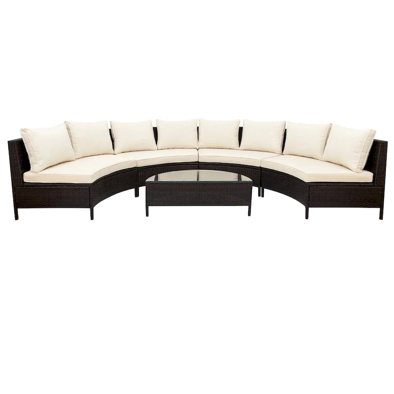 5-Pieces All-Weather PE Rattan Wicker Half-Moon Sofa Set