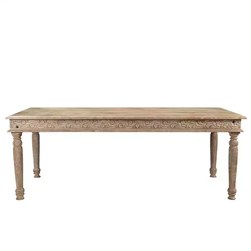 83" Driftwood Carved Dining Table Brown