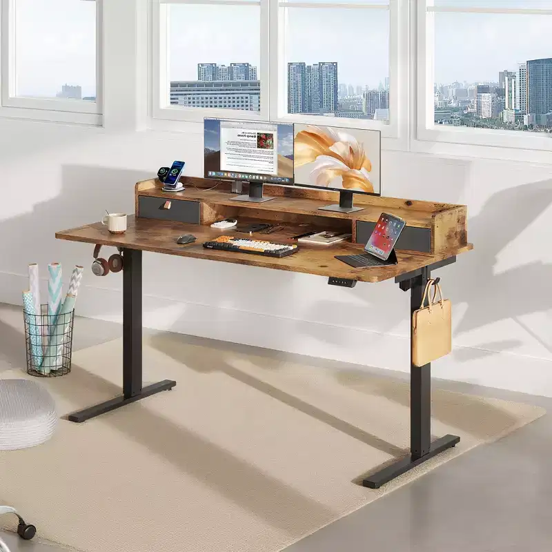 GALAXHERO 5524 Inch Widened Electric Standing Desk, Height Adjustable Sit-Stand Workstation with with 2 Drawers,for Home Office