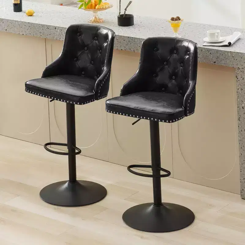 Bar Stools Set of 2,Adjustable Swivel Barstools, Faux Leather Bar Chairs,Upholstered Counter Height with High Backrest