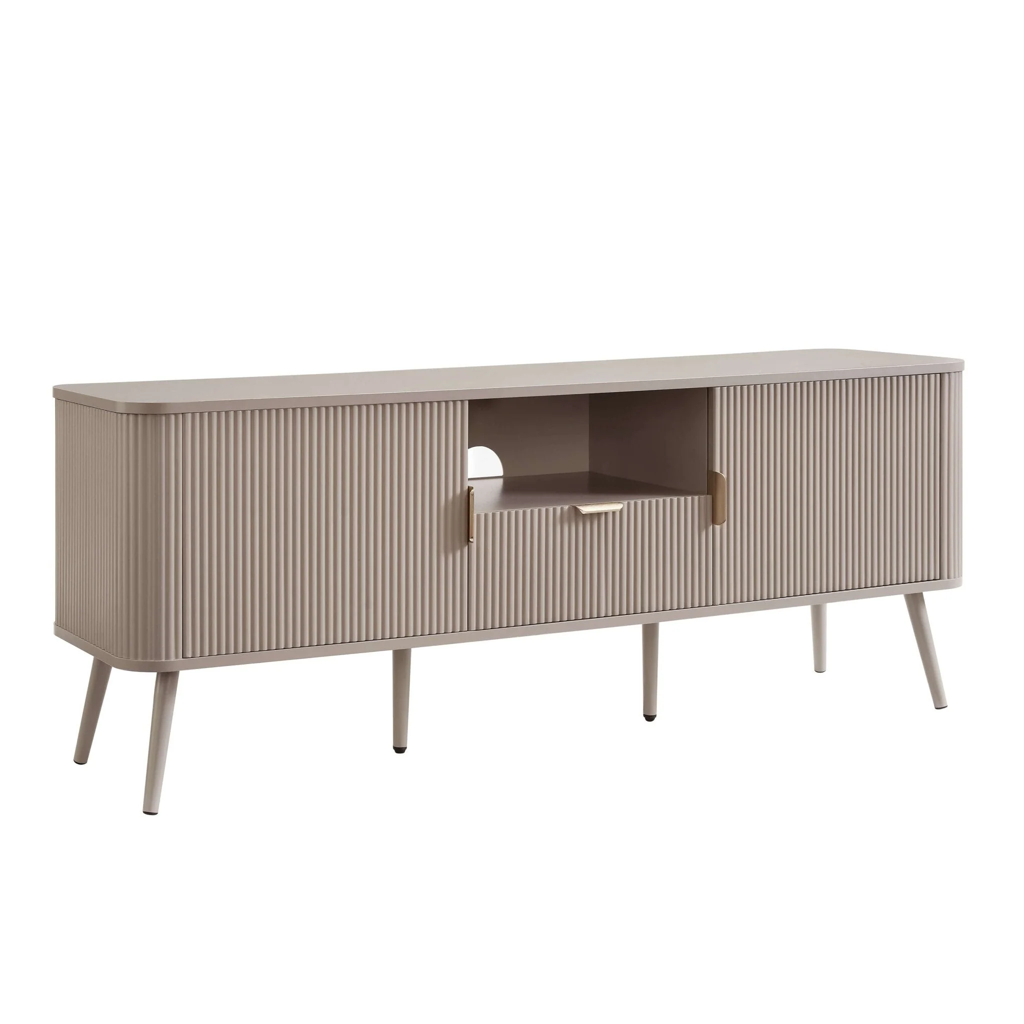 Contemporary Taupe Wood Effect TV Unit with Panelled Design for TVs up to 65 Inch for Living Room