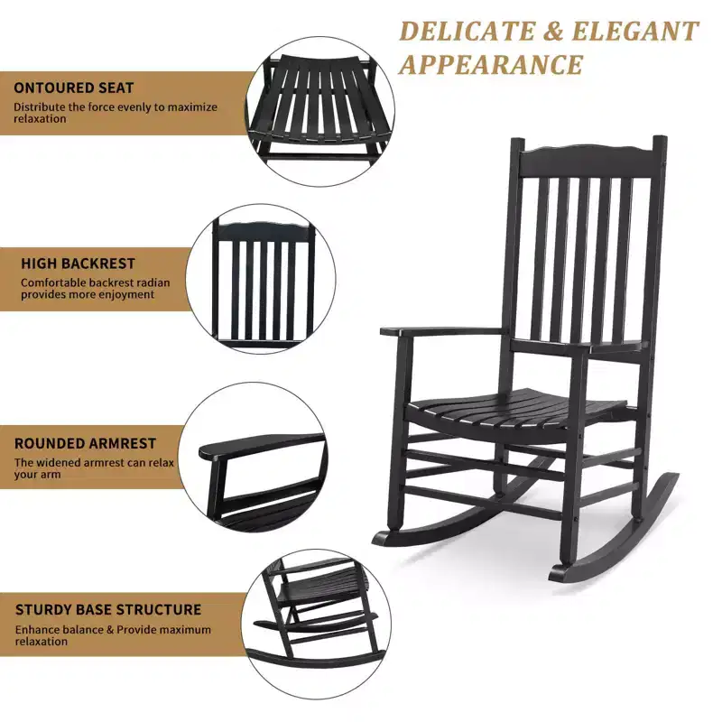 Karl Home | 24-Inch Solid Wood Patio Rocking Chair