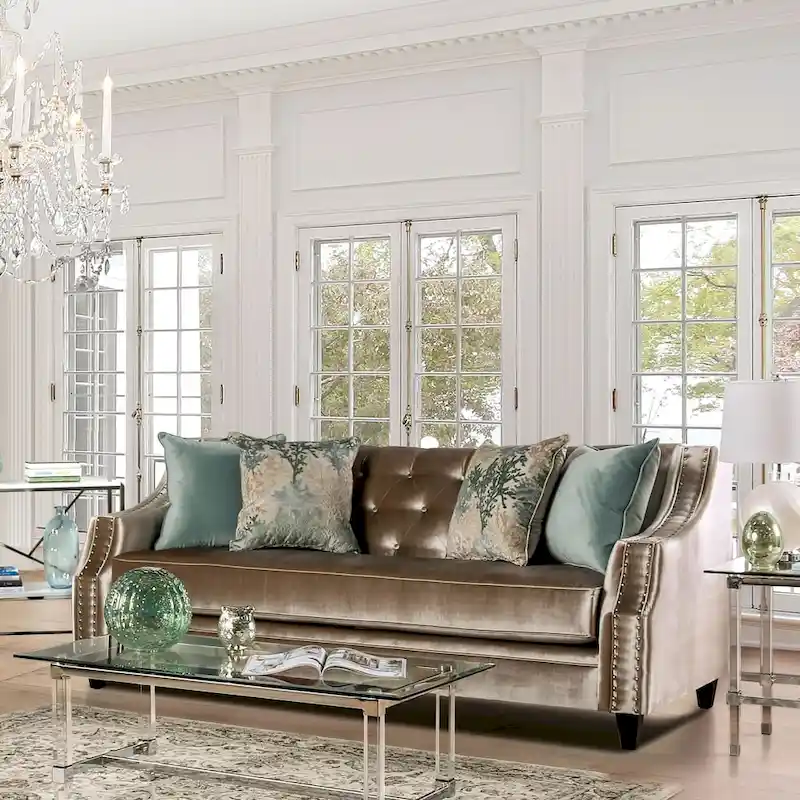 Transitional Chenille Upholstered Sofa with Nailhead Trim – 500 lbs Capacity, Made in USA