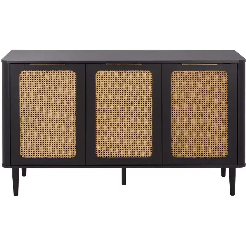 3-Door Walnut & Rattan Sideboard TV Stand with Cord Management, Fits 50