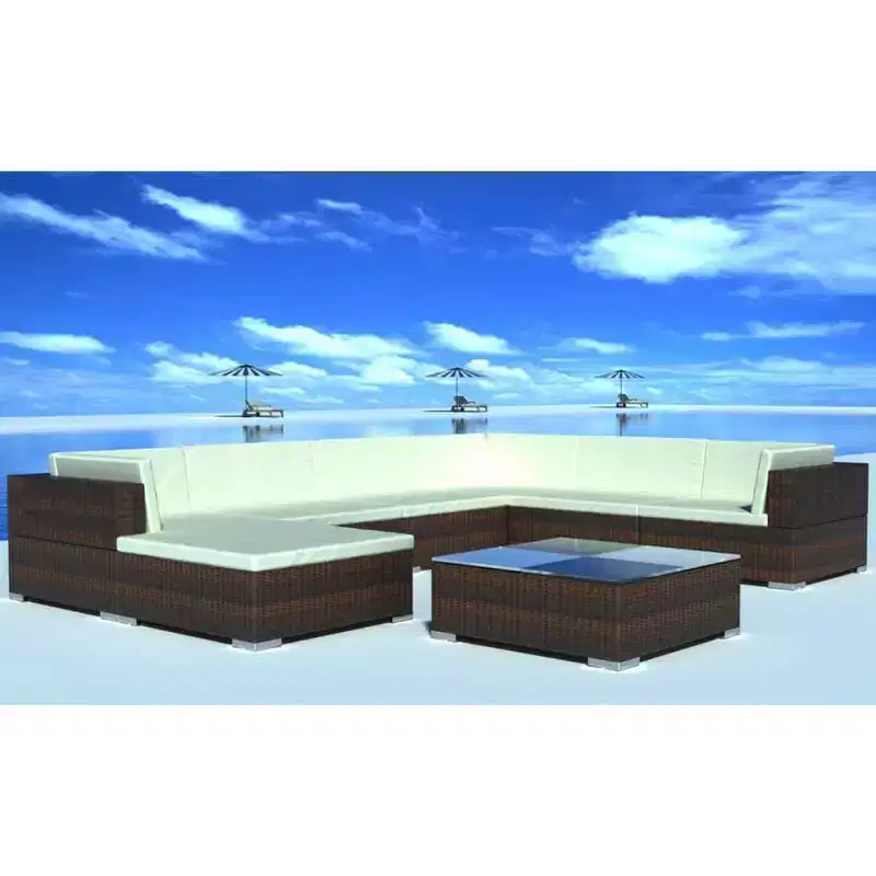 vidaXL Patio Lounge Set - 8 Pieces, Poly Rattan, Brown, Weather-Resistant with Cushions - Ideal for Garden or Patio