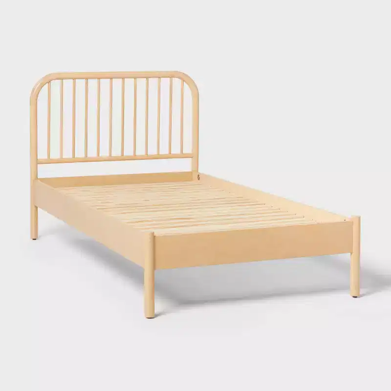 Twin Natural Wood Kids Bed Frame, Stained Finish