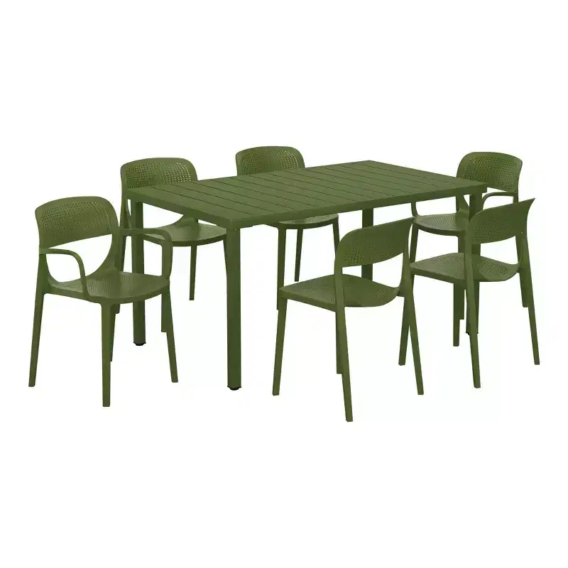 WestinTrends Playa 7-Piece Outdoor Rectangular Metal Patio Dining Table Set With Stackable Patio Dining Chairs